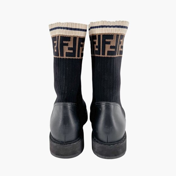 Fendi Rockoko Combat Boots EU 42 US 12 Black Leather FF Zucca Lace Up Sock - Picture 6 of 14